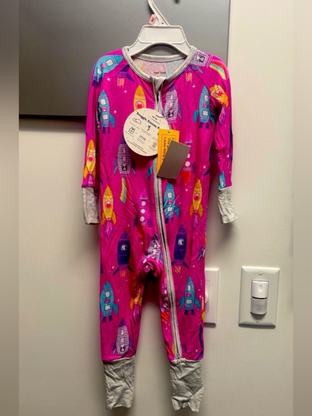 Little Sleepies Magenta Rocket Print Footie Pajamas